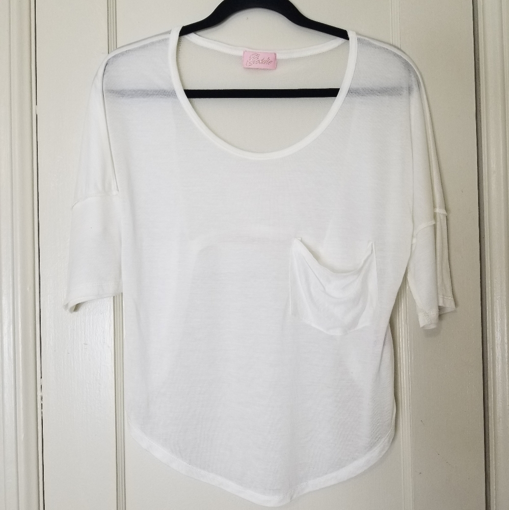 GOLDIE XS cream 3/4 sleeve bare back athletic casual blouse